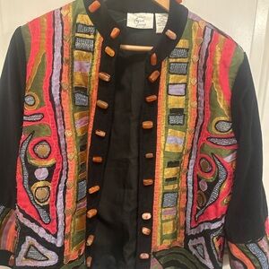 Casual Living Boho Art-To-Wear Embroidered Blazer Sz Large